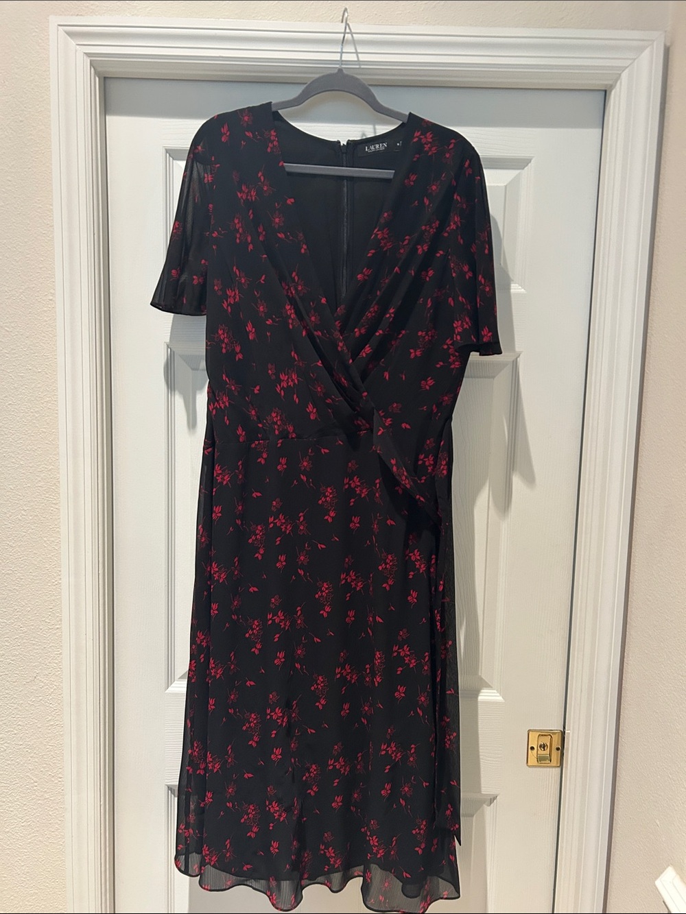 Lauren Ralph Lauren Black Midi Dress with Red Floral Print